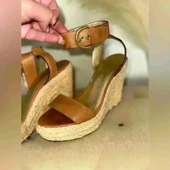 Coach Brown Leather Espadrilles Gracyn Wedges Sandals Women’s 6M - Picture 3 of 6